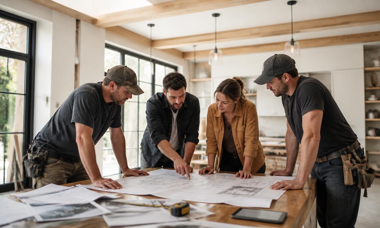 Field and Form construction team reviewing plans